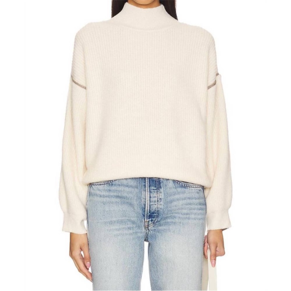 NWT LINE AND DOT katy mock neck sweater in cream & taupe